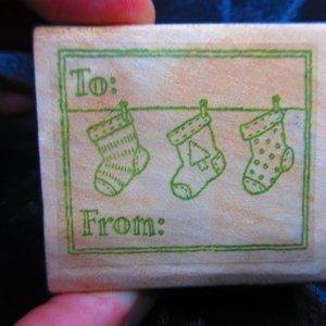 To & From Stocking Christmas Rubber Wood Mounted Stamp 2" X 2.25"